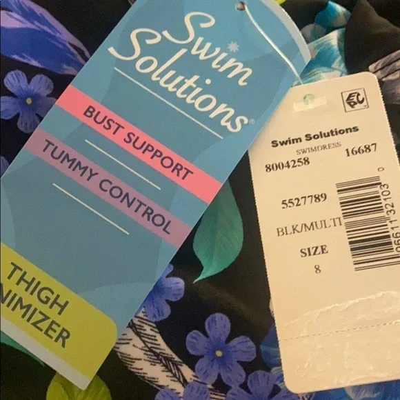 SWIM Solutions Soft Blooms Mesh Trim Swimdress - Picture 6 of 8